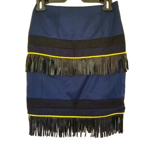 Bien Abyé by Dayanne Danier Wool Pencil Skirt w/ Fringe Stripes Size 4